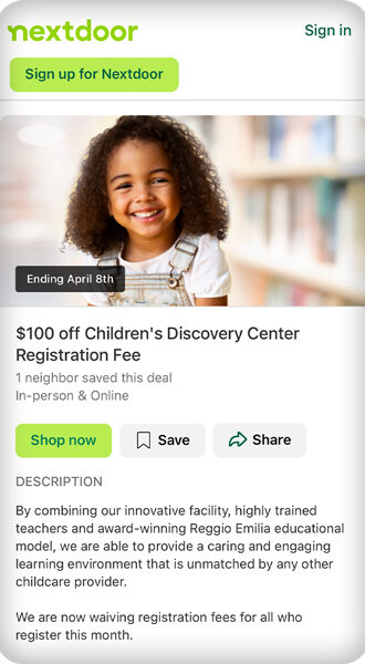 Children's Discovery Center NextDoor Ad