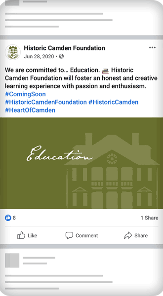 Historic Camden Foundation Rebrand Facebook Posts