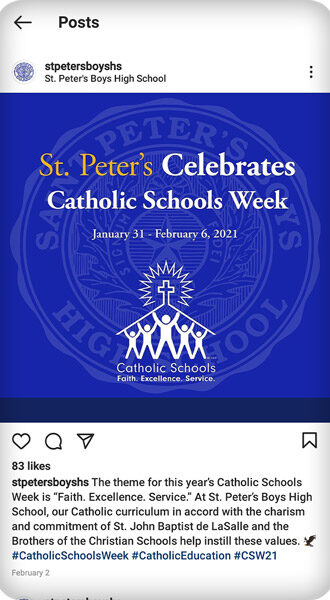 St. Peters Boys High School Catholic Schools Week Social Post