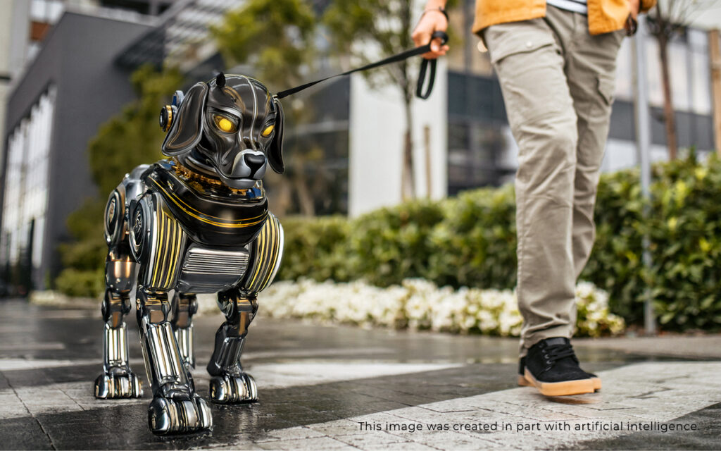 Person walking a robot dog